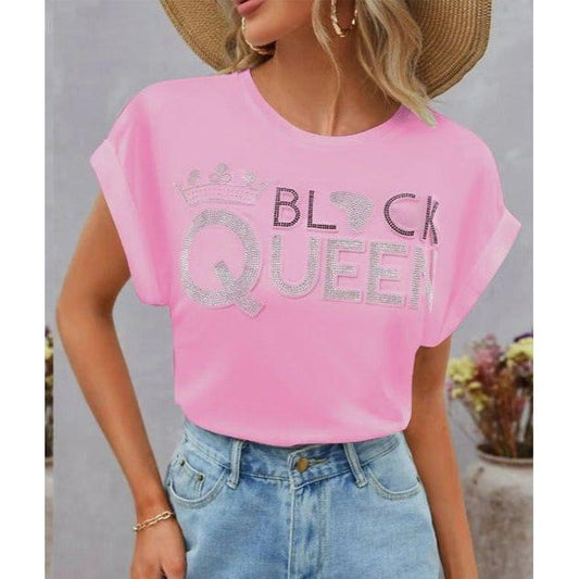 Women Black Queen Short Sleeve Cotton T-shirt