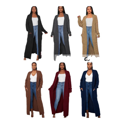 Ladies Long Knitted Cardigan-Various Colours