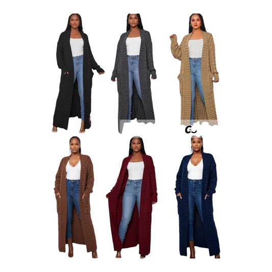 Ladies Long Knitted Cardigan-Various Colours