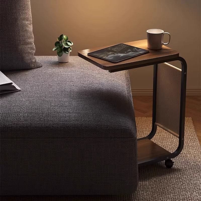 Narrow Side Table C Shaped Sofa Side Table with Storage Bag, Coffee Snack Couch Table for Living Room, Bedroom, Bedside- Various Colour Options Available