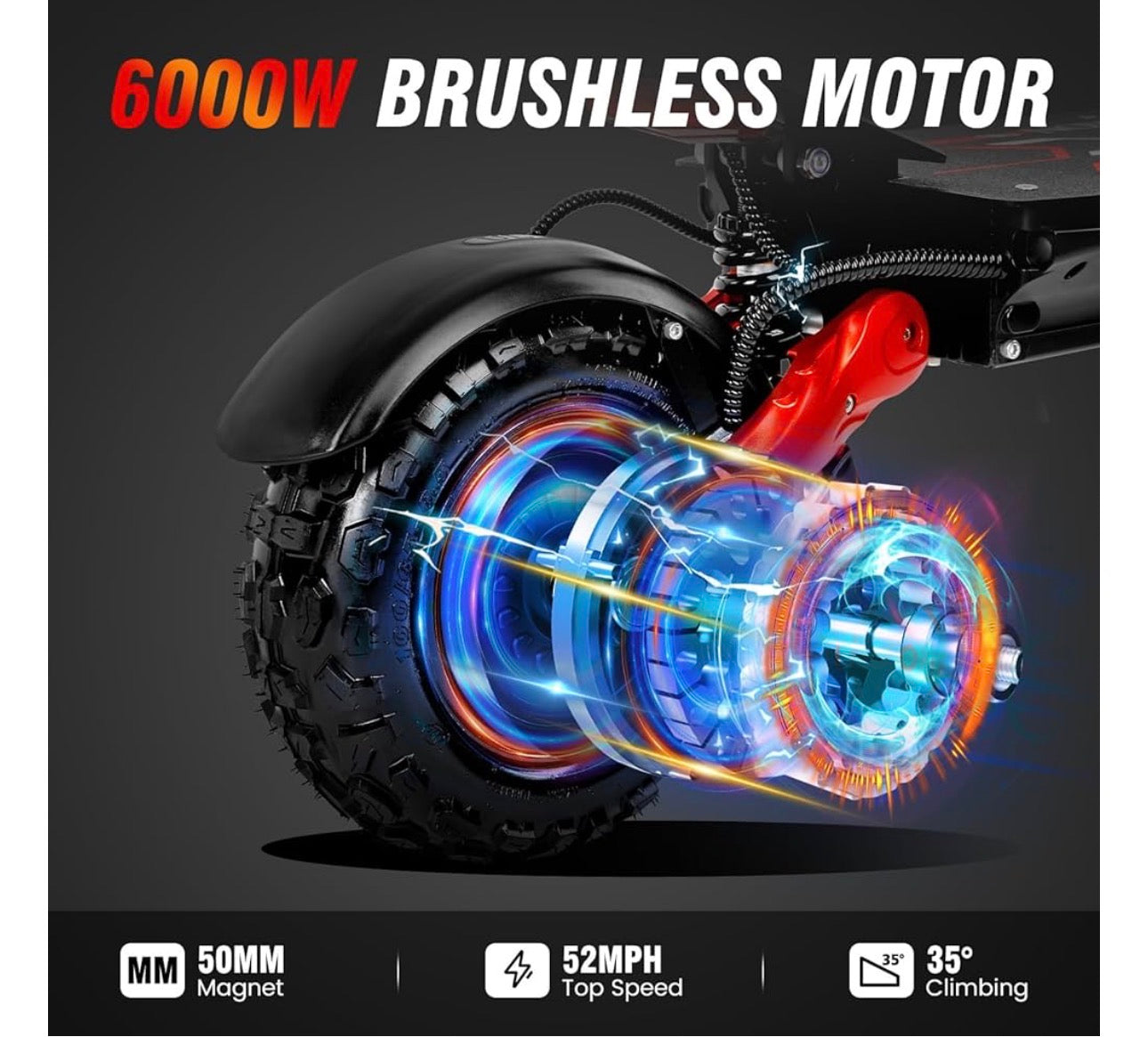Pro-Sportz Electric Scooter for Adults, E-Scooter Up to 52MPH 6000W 60V Dual Motor 1440WH Battery, 50Miles Long Range 11" Tubeless Off-Road All Terrain Scooter Tires, Foldable Kick Electric Scooter with Seat