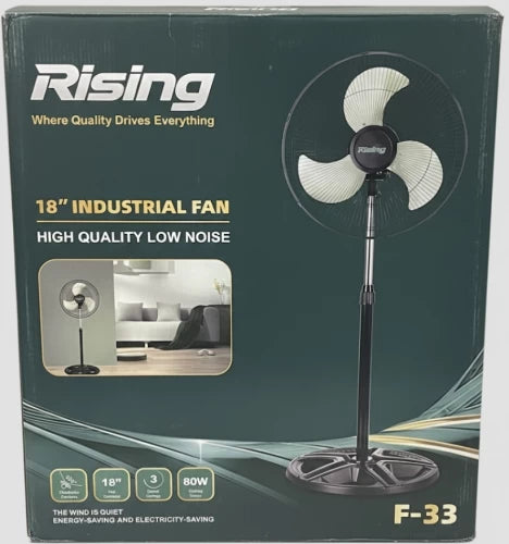 Rising Adjustable Pedestal Fan, Black, 18-Inch Standing Oscillating Fan with Round Base, Electric-Powered 2pc Set