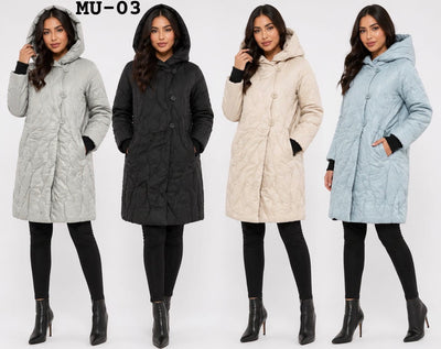 Ladies Petite Quilted Hooded Trench Coat- Various Colours