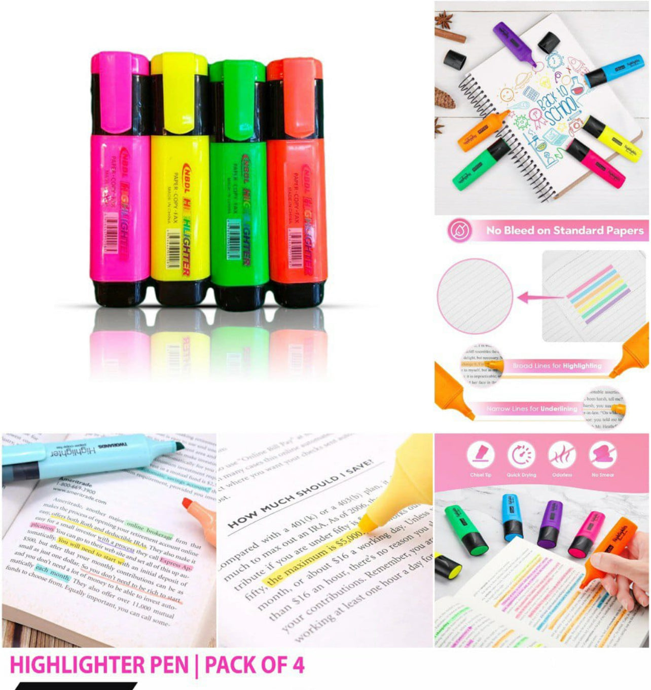 4 Piece Highlighter Pen Set