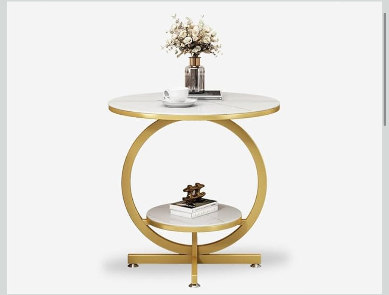 MFurn Luxury Side Table – Golden Metal Frame with Marble Surfac