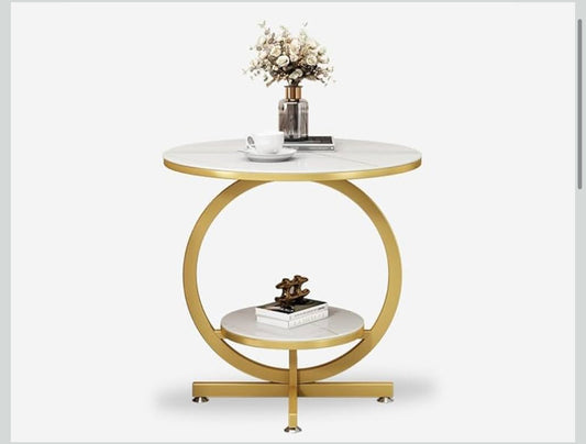 MFurn Luxury Side Table – Golden Metal Frame with Marble Surfac