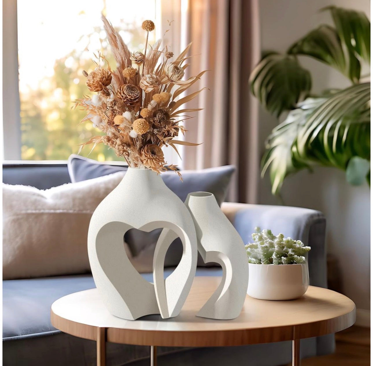 MHome White Heart Vases set of 2 Nordic Modern Style Decorative Vase