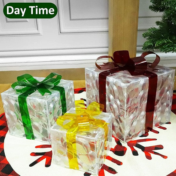Christmas Set of 3 Gift Boxes With Warm White LED Fairy Light
