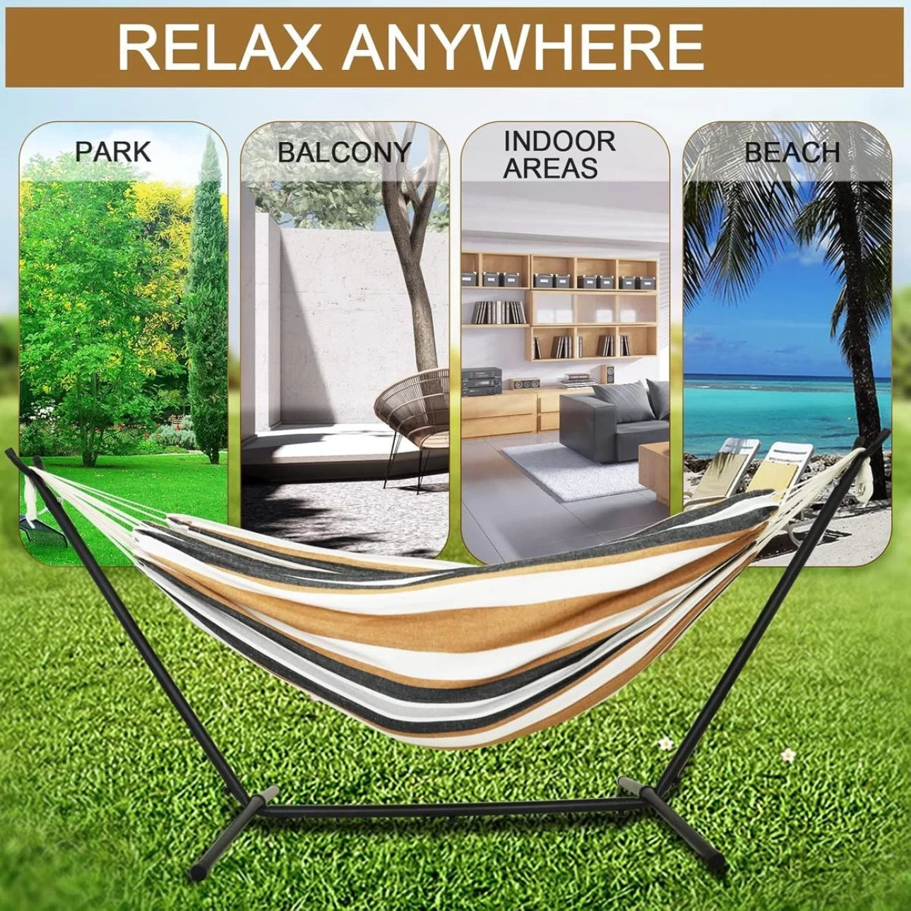 MHome 2-Person Hammock With Stand Brazilian-Style Outdoor Indoor