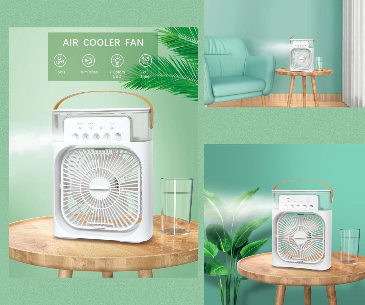 6" Portable Mini Air Cooler Fan – 3-in-1 USB Mist & Humidifier