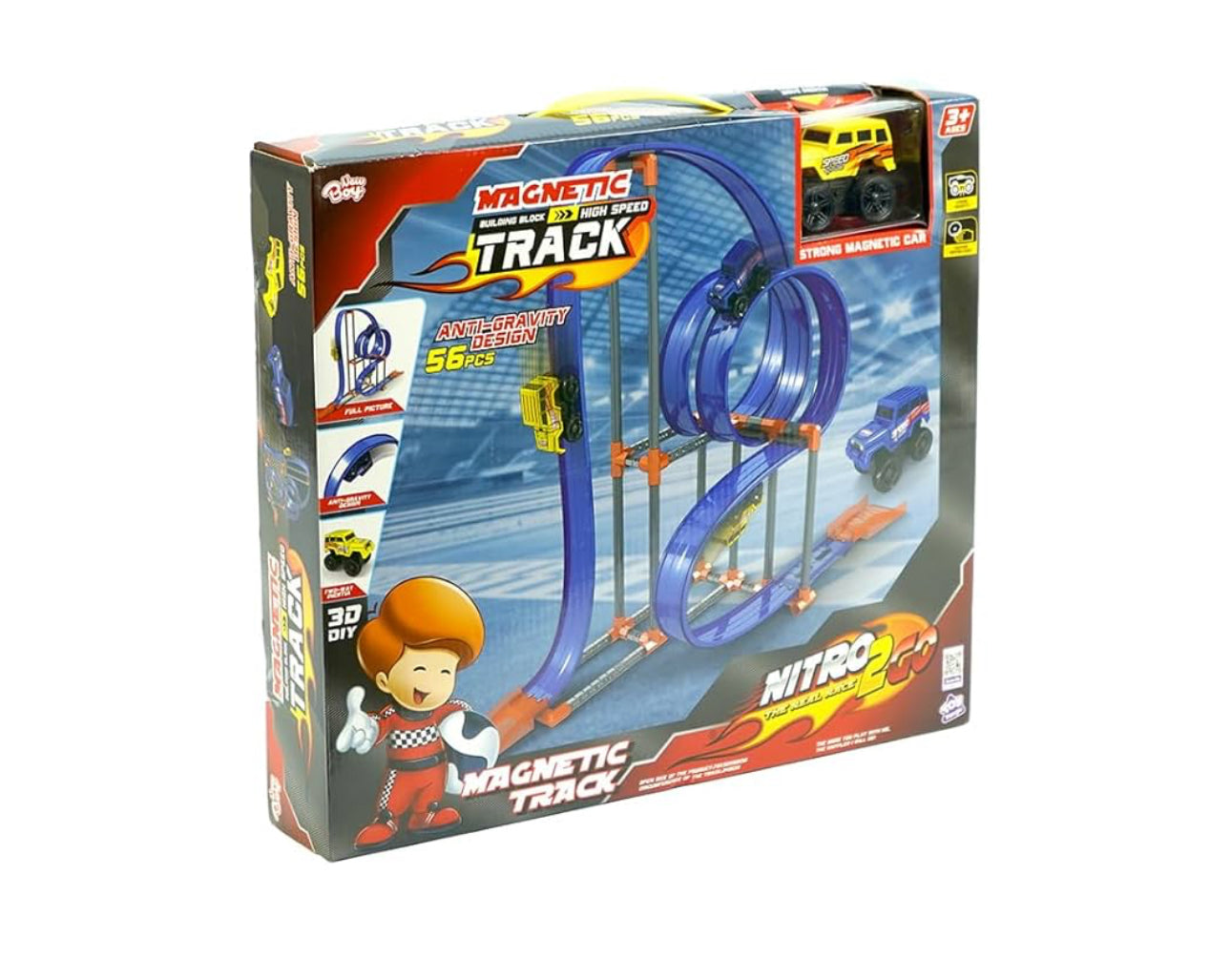 Nitro2Go Magnetic Track High-Speed Racing Set,Track, Car Racing set for Kids, Boys & Girls Age 3+ years 56pc