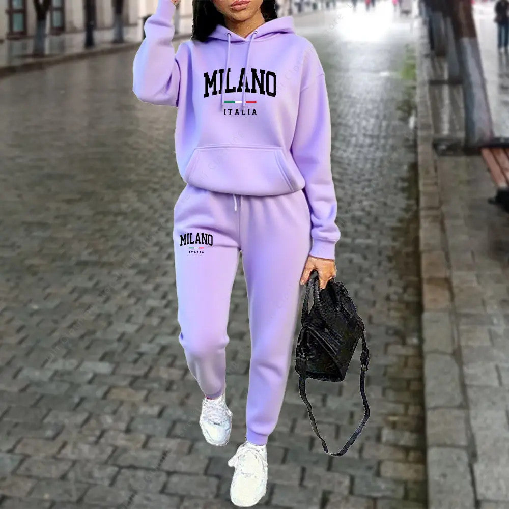 Women’s Tracksuit Set Hoodie + Pants MILANO Print Autumn Winter Outfit-Various Colours