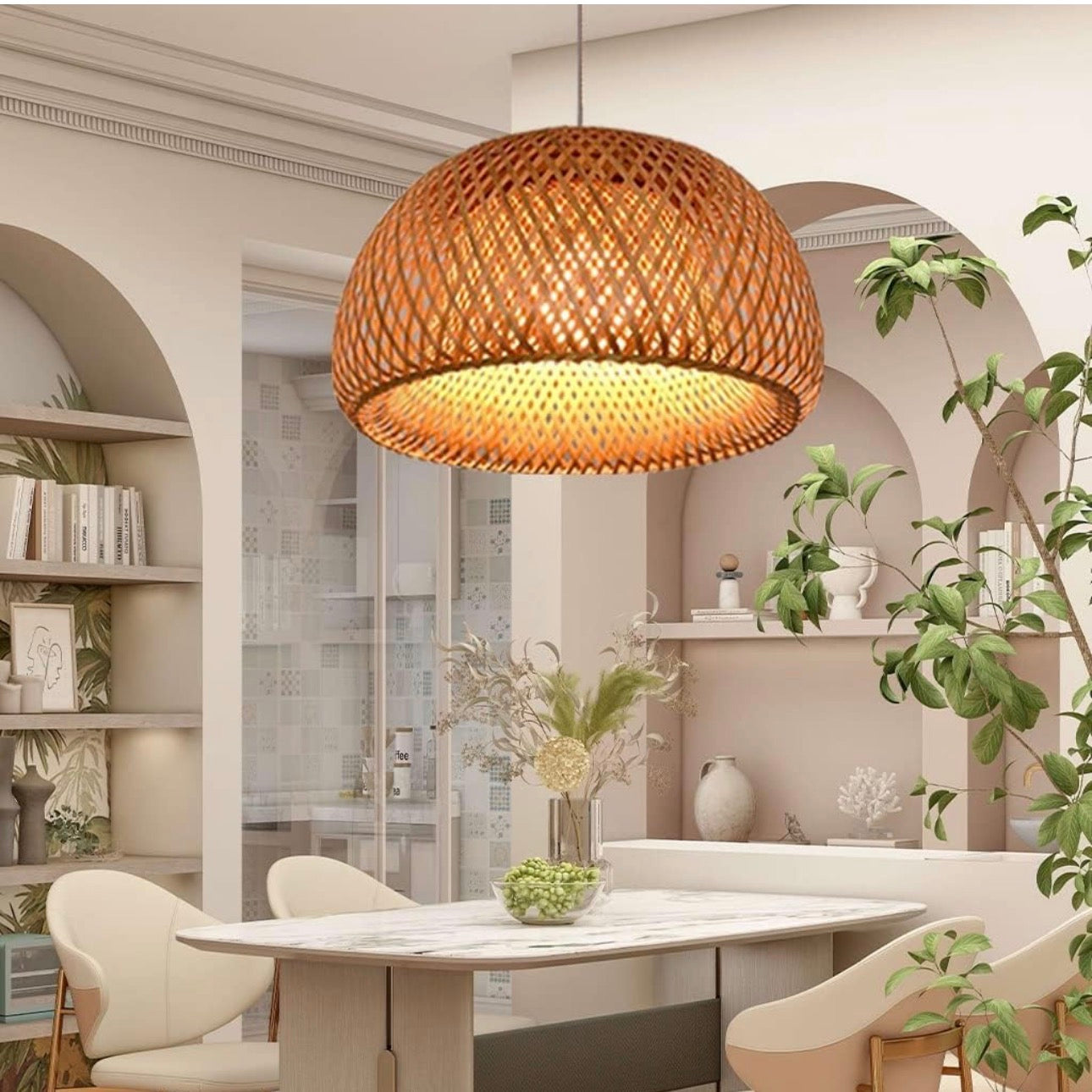 MHome Bamboo Wicker Rustic Vintage Rattan Shade Hanging Pendant Light-Various Options