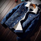 Casual Classic Denim Fleece Lined Jacket for Men ( Blue )