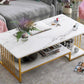 MFurn Modern Faux Marble Coffee Table – Dual-Layer Storage, Gold Frame