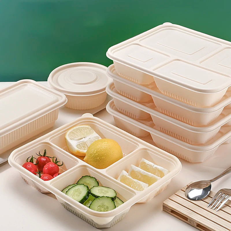 Compostable Cornstarch Takeaway Container with Lid - Eco-Friendly 5 - Compartment Box/ Pack 50pc