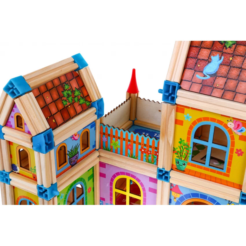 Kids DIY Children's Multi-functional Building Blocks Interactive Educational Wooden Doll House 268pc