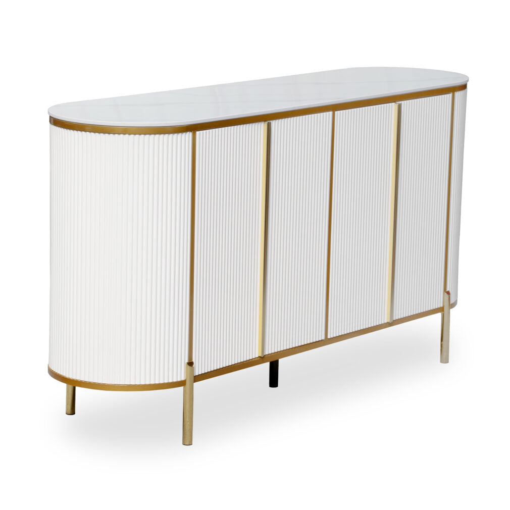 MFurn White & Gold Console Table – Modern Luxury Storage Cabinet