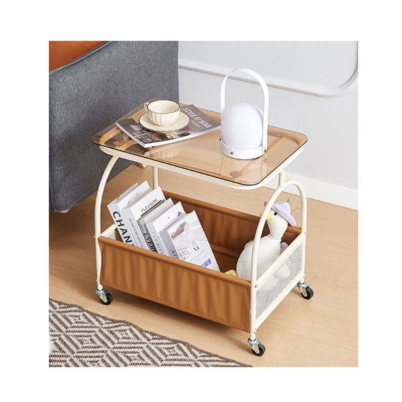 MFurn Side Table With Wheels &  Storage Basket
