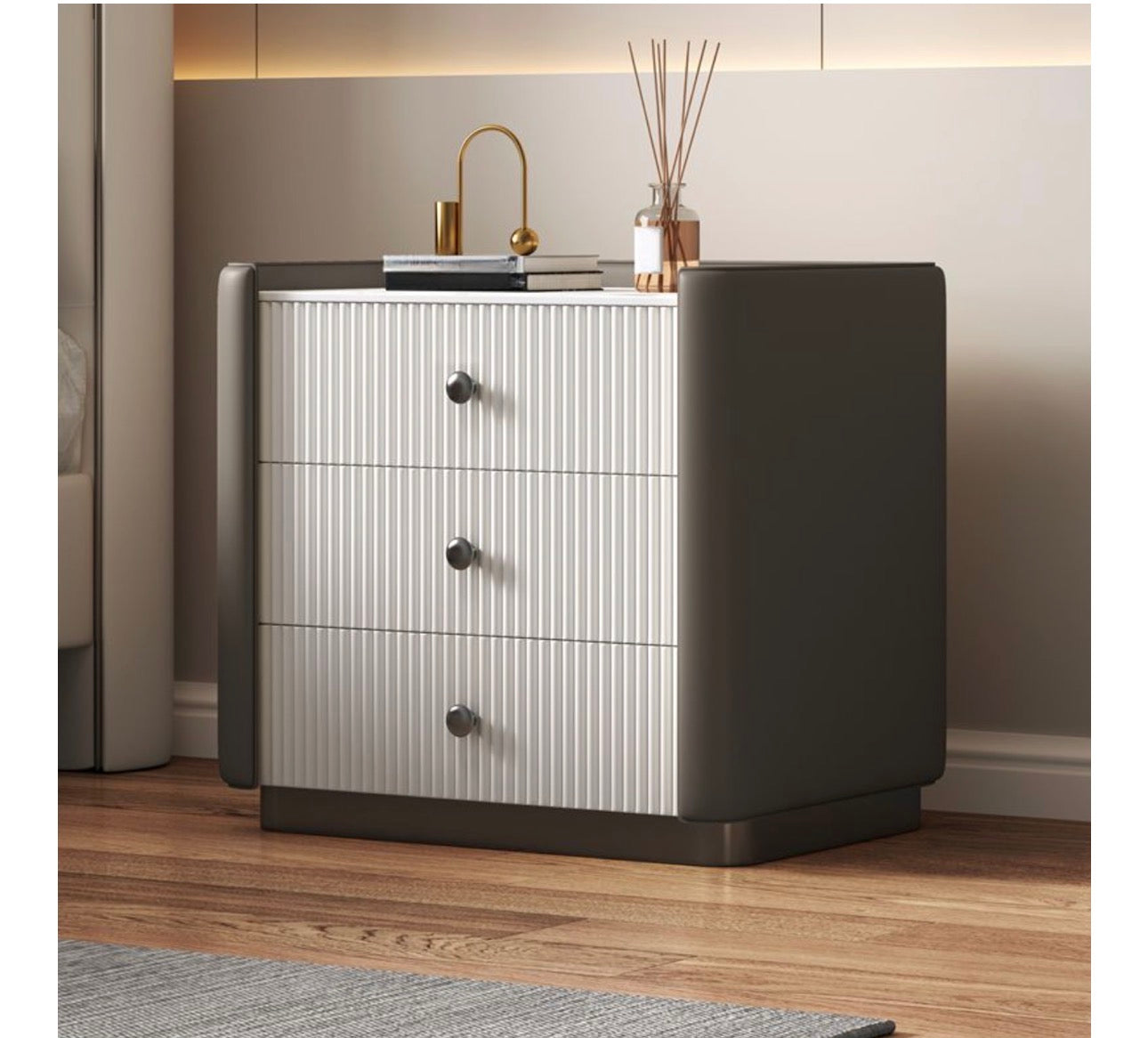 MFurn High Gloss 3 Drawer Bedside Rectangular Nightstand Cabinet