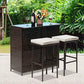 MFurn Cassy 3pc Wicker Outdoor Patio Bar Set with Glass Top & Cushions