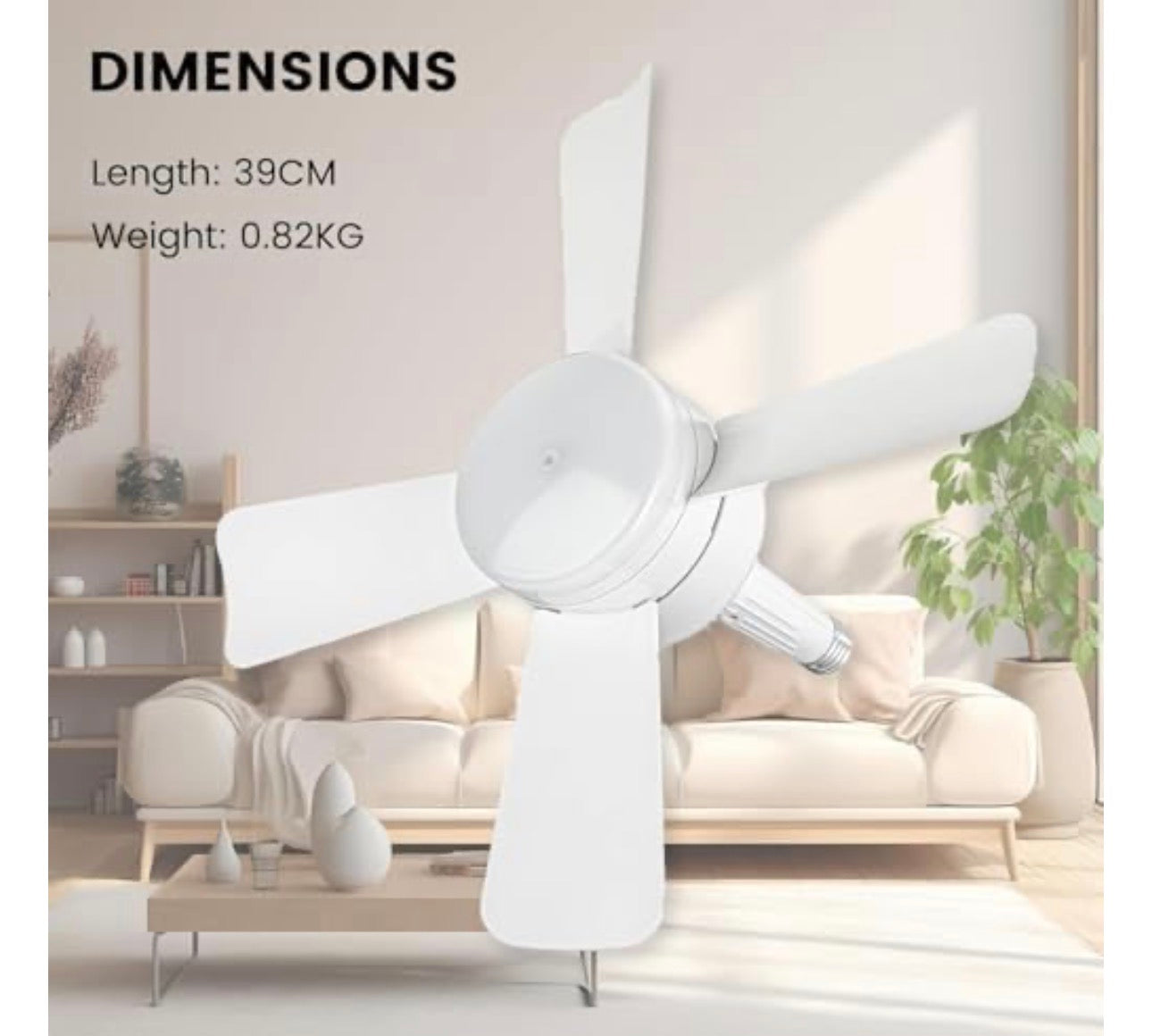 MHome 2:1 Socket Ceiling Fan with LED Light, 16 Inch | 3-Speed Fan + 3-Step 1000 Lumens Lighting | Remote Control | Indoor Outdoor Portable Ceiling Fan with Light