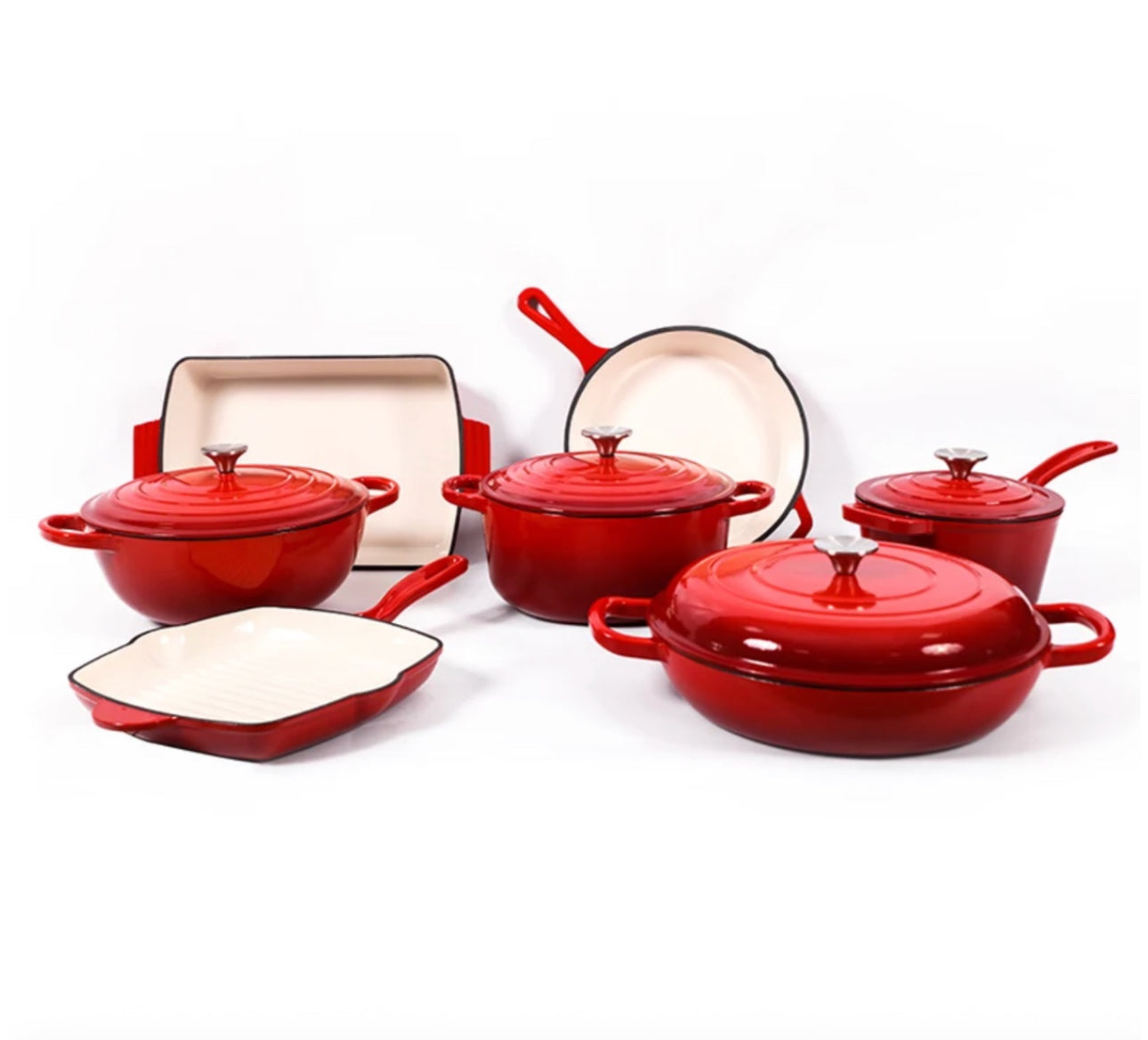 MHome 11 Piece Enameled Cast Iron Modern Non-Stick Cookware Set-Various Colours