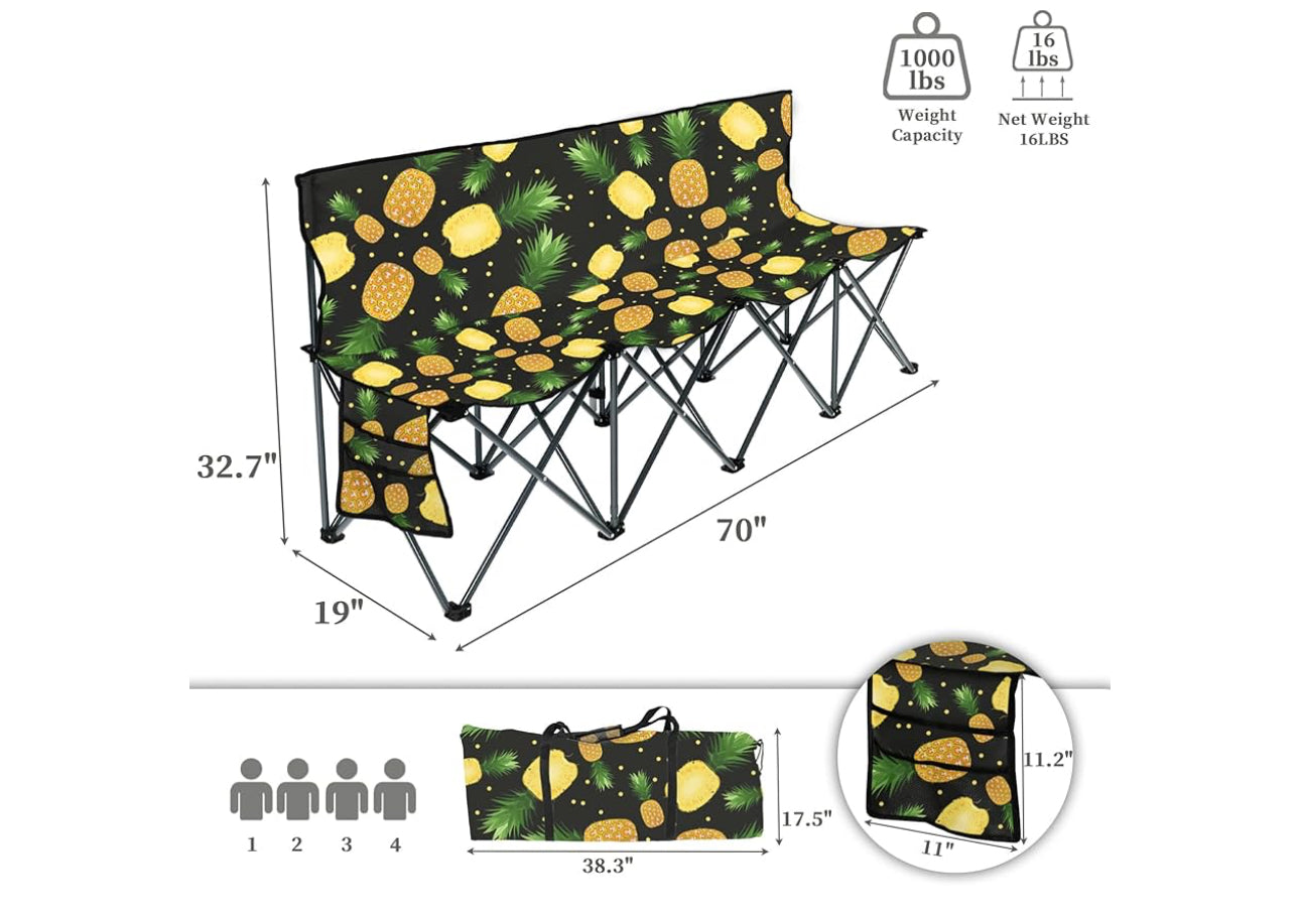MFurn Portable 4-Seat Folding Sports Sideline Bench Camping Fishing Chair With Sunshade & Carry Bag