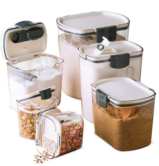MHome Baker's Airtight Kitchen Storage Canister Container Set for Flour, Sugar & More, Keeps Ingredients Fresh, with Accessories 6pc