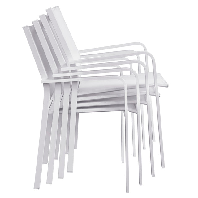MFurn Zanele Inspired White 6pc  Outdoor Dining Set With Aluminium Frame Inc Umbrella+Base