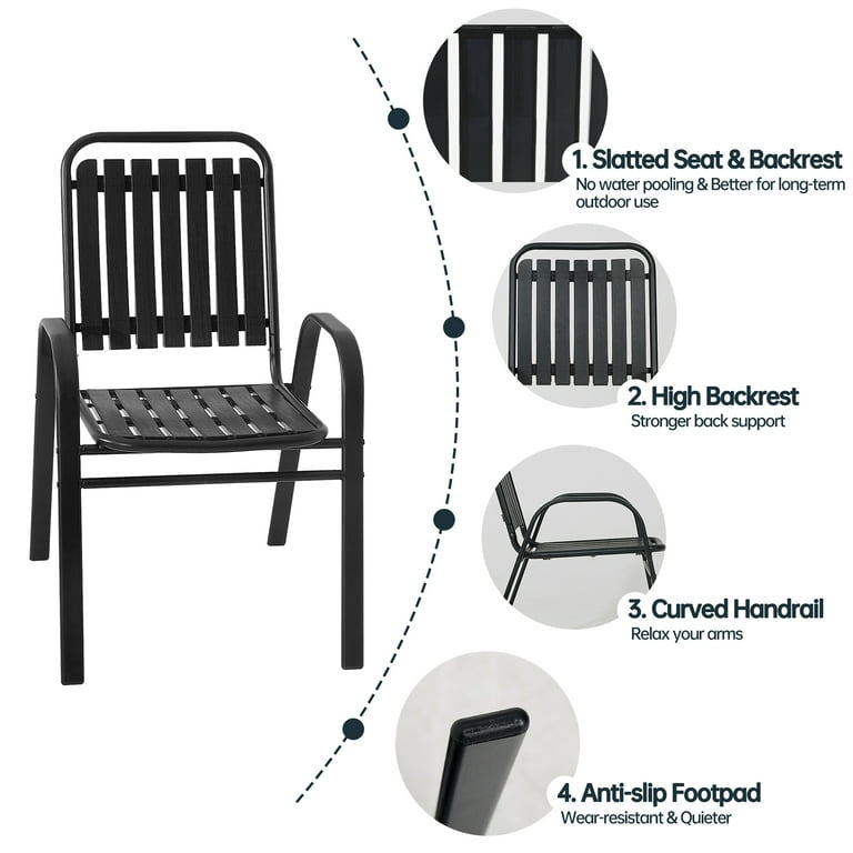 MFurn Dwight 3-Piece Outdoor Bistro Patio Set – Metal & Glass Table with 2 Chairs (Black)