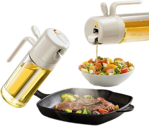 MHome 2-In-1 Oil Dispenser with Sprayer Bottle, White 2pc Set