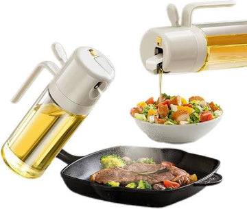 MHome 2-In-1 Oil Dispenser with Sprayer Bottle, White 2pc Set