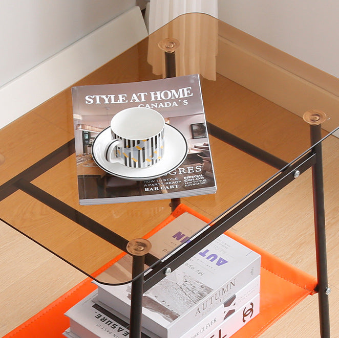 MFurn Contemporary Scandinavian Transparent Glass Iron Side Table  2Tier For Living Room