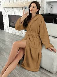 Women Fleece Fuzzy Bathrobe Warm Soft with Pockets Strap-Various Colours