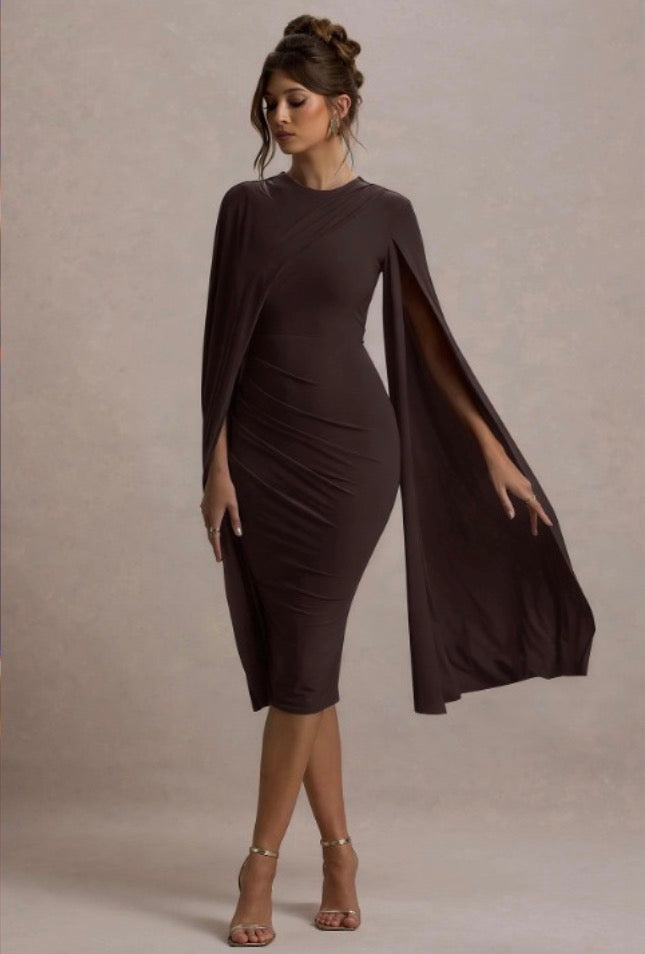 Ladies Elegant Asymmetric Midi Dress-Various Colours