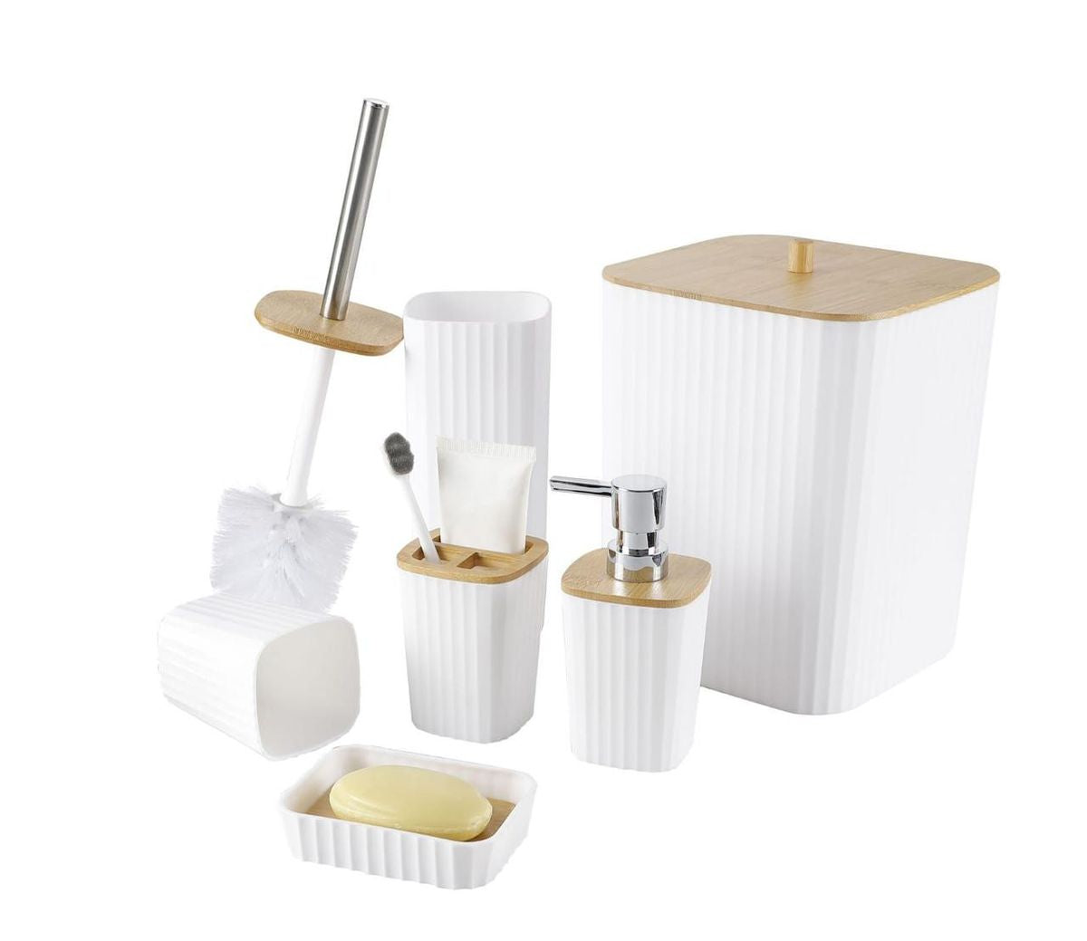 Luxurious 6-Piece Bathroom Accessories Set With Wooden Lid