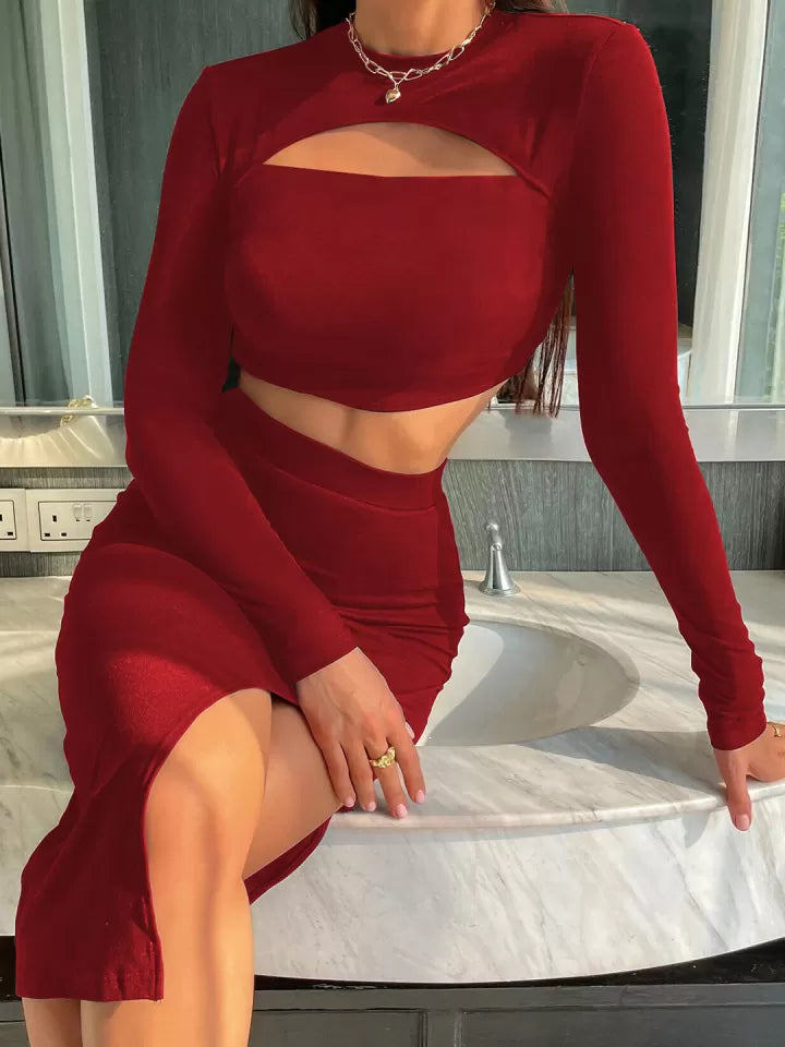 Elegant Sexy Ladies CropTop & Skirt 2pc