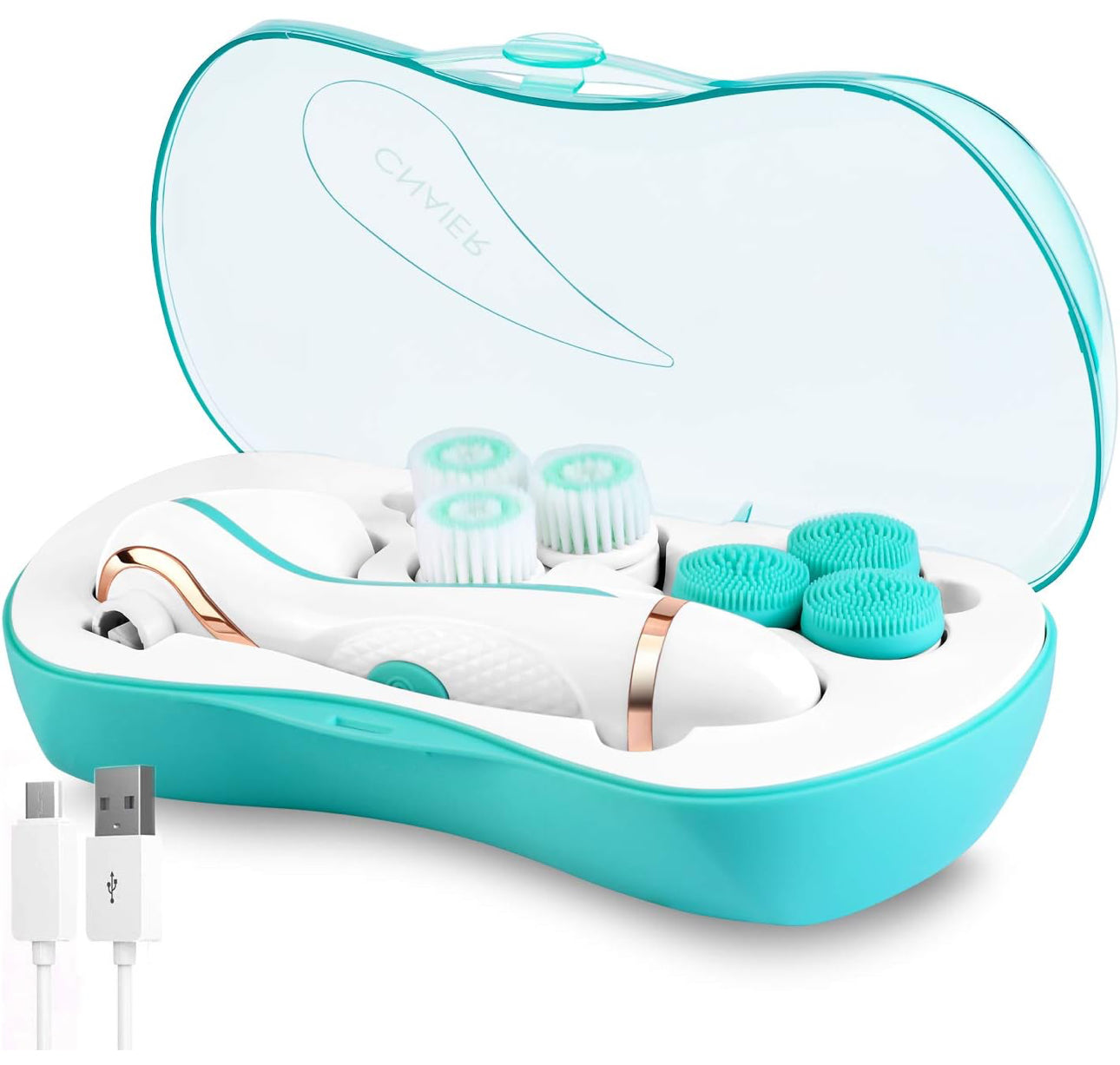 MTech Rechargeable Facial Cleansing Spin Brush with 2 Exfoliating Brush Heads - Waterproof Face Spa 3D Rotary Cleansing Design for Gentle Exfoliation and Deep Scrubbing