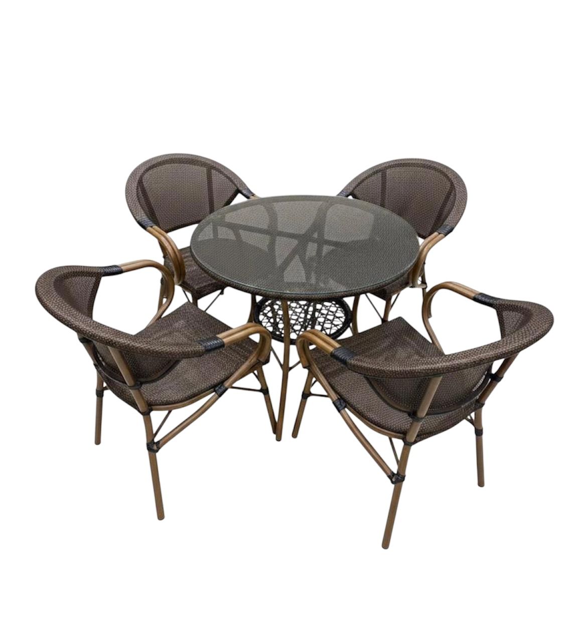 MFURN 5-Piece Outdoor Rattan Patio Set with Glass Table & 4 Chairs