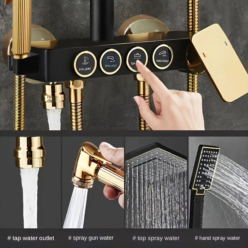 MHome Black & Gold Modern Shower System – 20.3 cm Rain Showerhead, Handheld & Tub Faucet