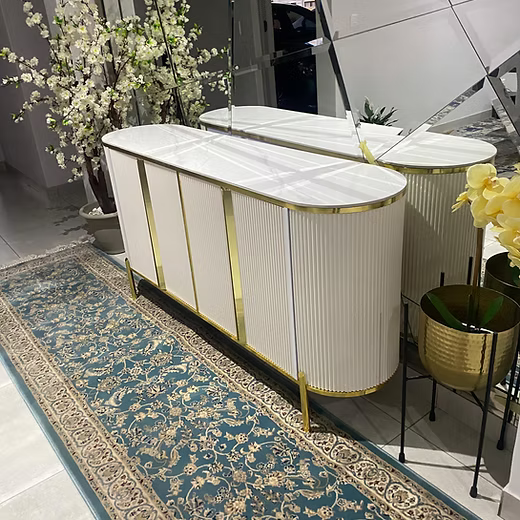 MFurn White & Gold Console Table – Modern Luxury Storage Cabinet