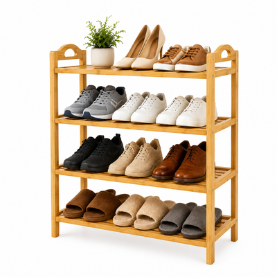 MHome 4-Tier Bamboo Shoe Rack – Natural Bamboo Shoe Storage Organiser