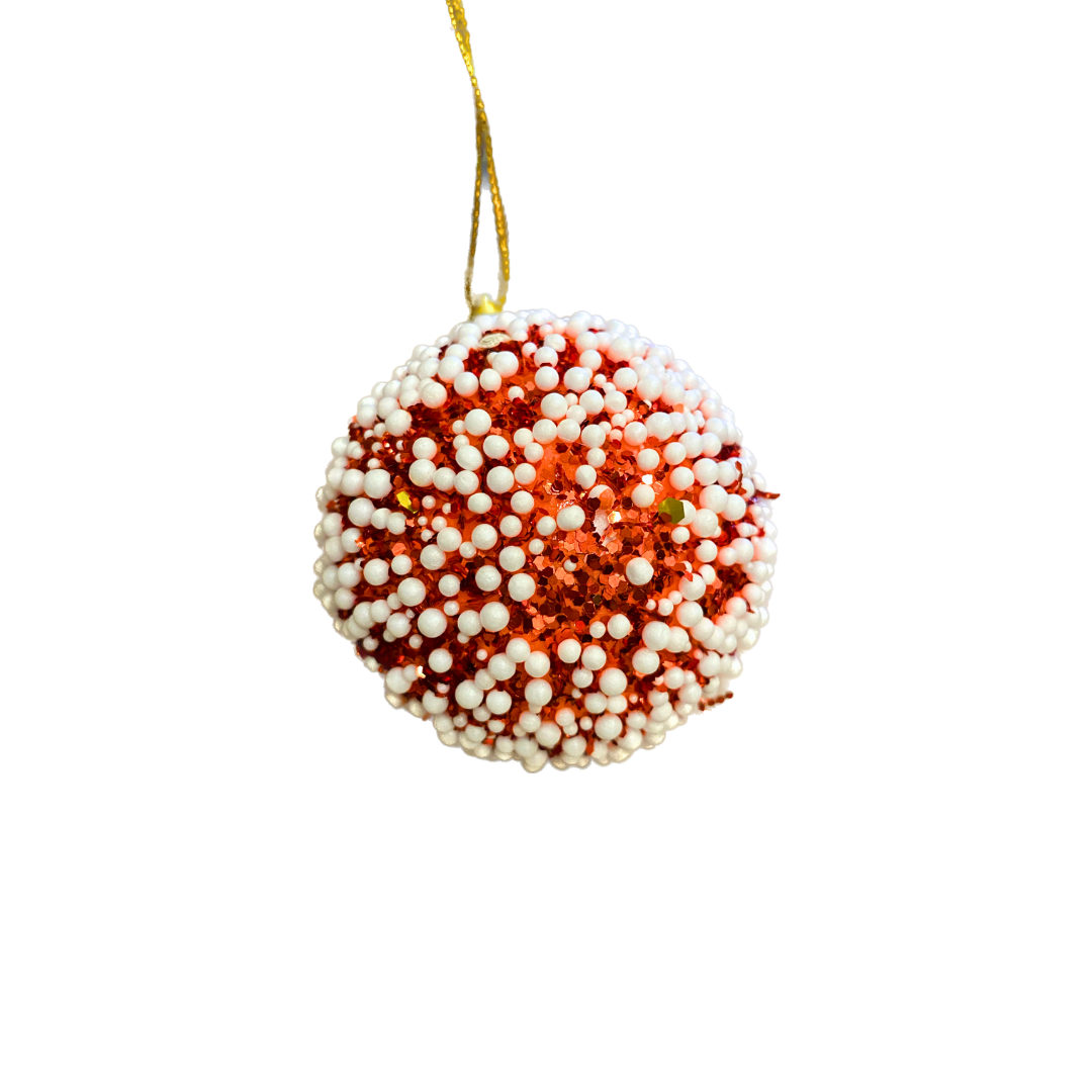 MHome 16-Piece Glitter Red Christmas Tree Ornaments – White Snow Dot Design
