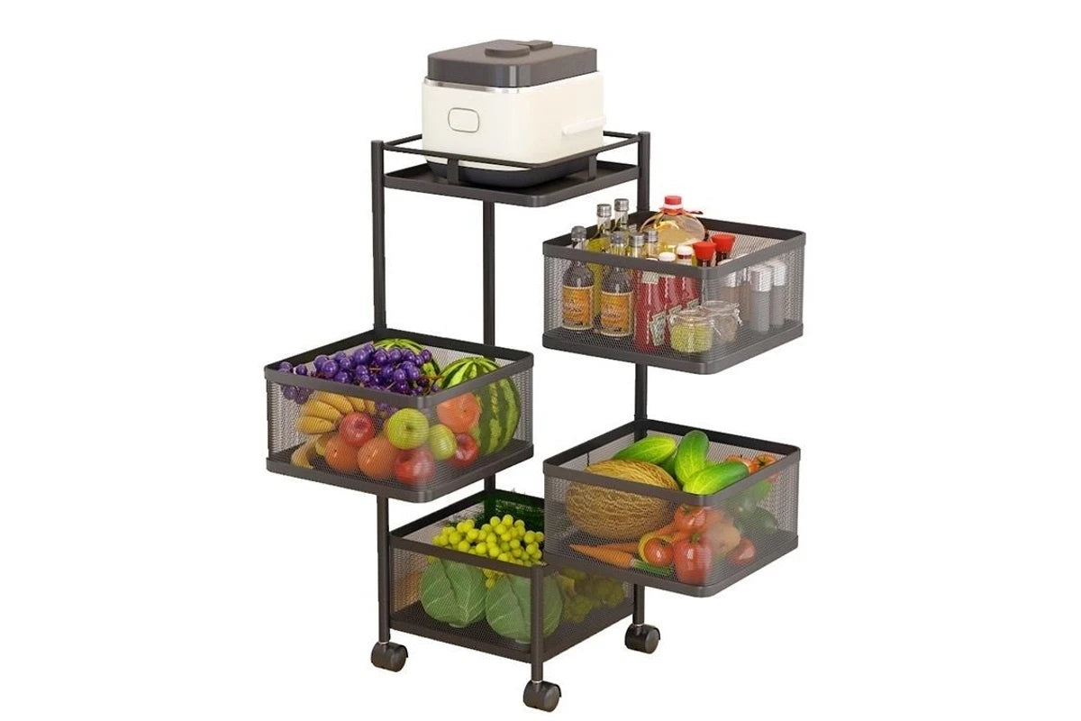 MHome 4-Tier Square Storage Rack With Wheels – Carbon Steel