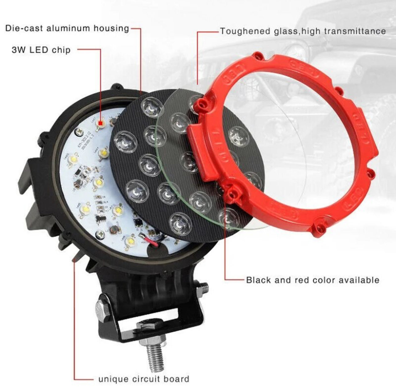 LED Light Bar 51W 7 Inch Spot Beam Headlamp LED Round Work Light Off Road Fog Light Driving Light For SUV Boat 4x4 Jeep