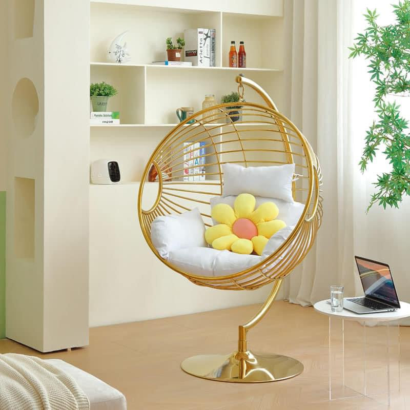 Classy Swing Chair Gold In Colour White Cushions