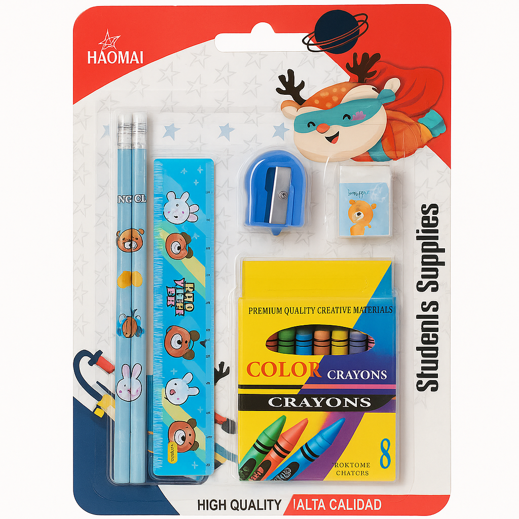 Kids Stationery & Crayon Gift Set – 5-Piece Combo (Pink or Blue)