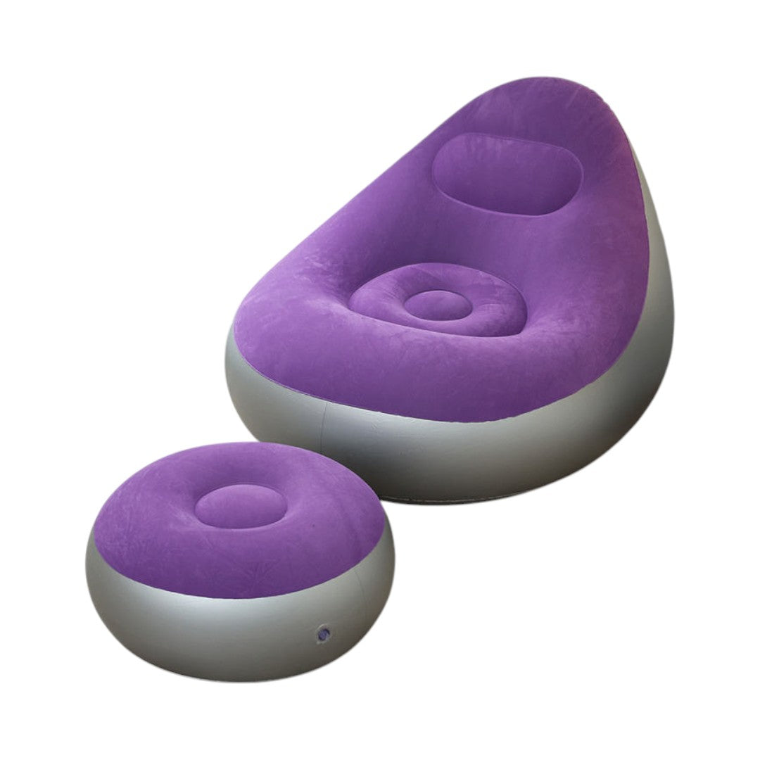 MHome Inflatable Lounge Chair for Adults with Foot Stool – Folding Portable Lazy Sofa