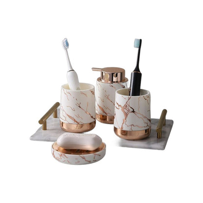 MHome 4-Piece Bathroom Accessory Set – Soap Dispenser, Soap Dish & Toothbrush Holders